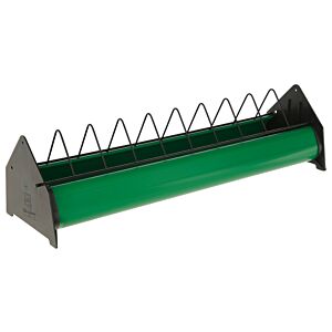Grüner Futtertrog 75cm lang und 20cm breit, zur Essensaufnahme für Geflügel, zur stressfreien Futteraufnahme, mit einzelnen Parzellen durch Gitterstäbe