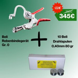 Aktionsangebot Beli Rebenbindegerät Größe 0 mit 10 Beli Drathspulen 0,40mm 80 gr Verpackung