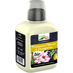 Cuxin Flüssigdünger Mediterrane Pflanzen und Zitruspflanzen, für eine intensive Blüten- und Fruchtbildung, kompakte 400 ml Flasche mit Dosierdeckel