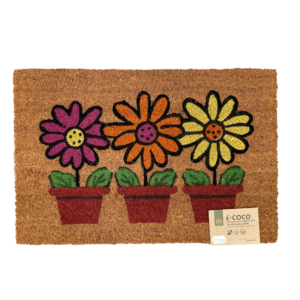 Fußabtreter von E-Coco, Fußmatte mit Blumentopf-Print, 100% aus Kokos, natürlich und biologisch abbaubar