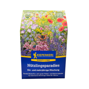 Saatguttüte Nützlingsparadies Kiepenkerl Profi‑Line 40 g mit bunten Wildblumenmotiven und Lignocel-Streuhilfe, besonders beliebt bei Insekten Nüzlinge.