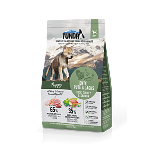 Tundra Dog Puppy 750 g – Premium Welpenfutter trocken, getreidefrei mit Pute, Huhn, Lachs & Ente
