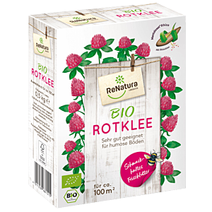 ReNatura Bio Rotklee in der 500g Verpackung - schmackhaftes Frischfutter für Bienen und Insekten, mit Mantelsaat Rhizo, mit Rhizobien, für humose Böden sehr gut geeignet
