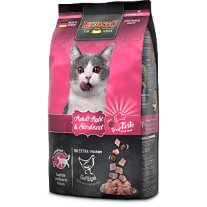 Packung Leonardo Adult Light & Sterilised 1,8 kg – energiereduziertes Trockenfutter mit frischem Geflügel, Krill & Chiasaat, ideal für sterilisierte oder wenig aktive Katzen.