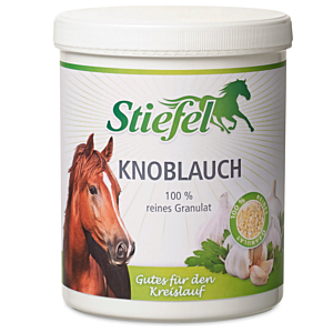 Knoblauchgranulat von Stiefel für Pferde, weiße 1kg Plastikdose, geeignet für einen guten Kreislauf, freie Bronchien, einen stabilen Blutzucker sowie gute Blutfettwerte